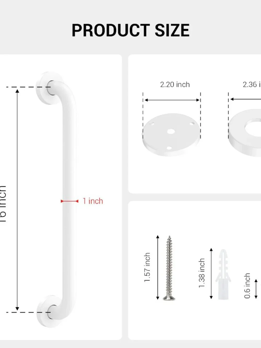 16 Inch Grab Bars for Bathtubs and Showers White, Safety Shower Grab Bars for Se